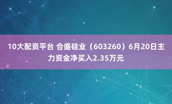 10大配资平台 合盛硅业（603260）6月20日主力资金净买入2.35万元