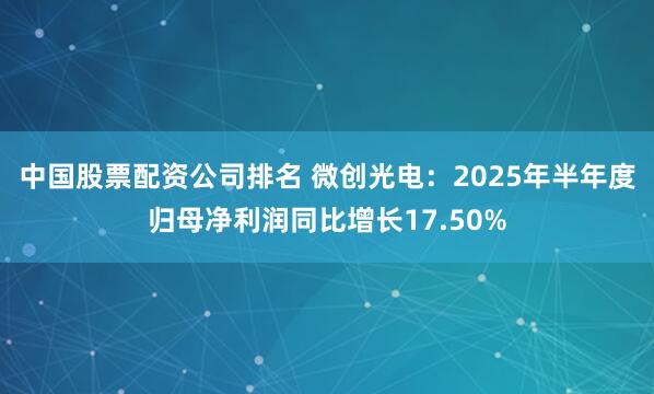 中国股票配资公司排名 微创光电：2025年半年度归母净利润同比增长17.50%