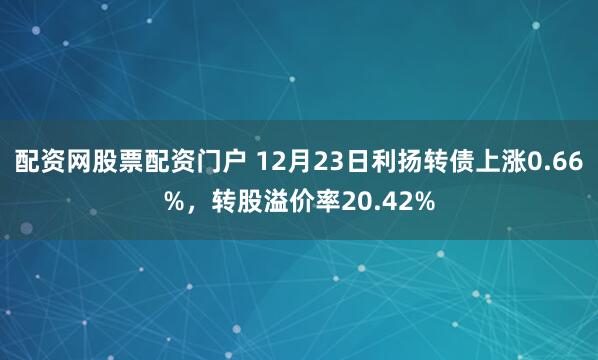 配资网股票配资门户 12月23日利扬转债上涨0.66%，转股溢价率20.42%